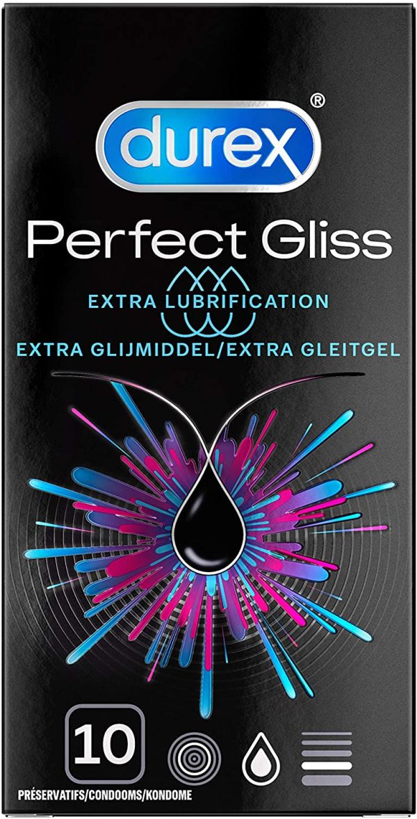 Durex - Préservatifs Perfect Gliss - 10 Préservatifs Extra Lubrifiés