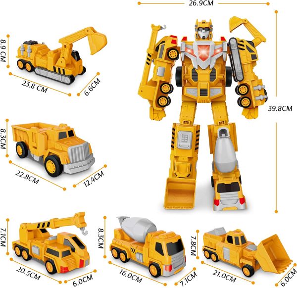 Transformer Robot Voiture Jouets Camion, Dump, Grue, Excavatrice, Bulldozer, Véhicules de Construction Jouets Cadeaux pour 3 4 5 6 Ans Garçon Filles Enfants Cadeau d'anniversaire – Image 3