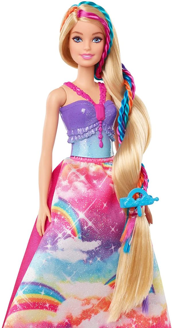 Barbie Dreamtopia poupée Princesse Tresses Magiques aux longs cheveux blonds avec extensions multicolores, peigne et accessoires, jouet pour enfant, GTG00 – Image 2