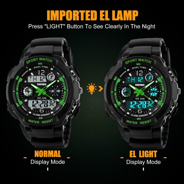 Digital Montres pour Enfants garçons - 50 m étanche Sports de Plein air Montre analogique avec Alarme/minuteur/Double Fuseau horaire/lumière LED pour Enfant – Image 7