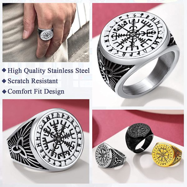 FaithHeart Bague Vegvisir Homme Chevalière Viking Boussole Vegvisir Nordique Acier Inoxydable/Or/Noir Taille 54-72 Bijoux Porte Bonheur Motard Biker Cadeaux pour Ado Garçons Femme (Boîte Cadeau) – Image 6