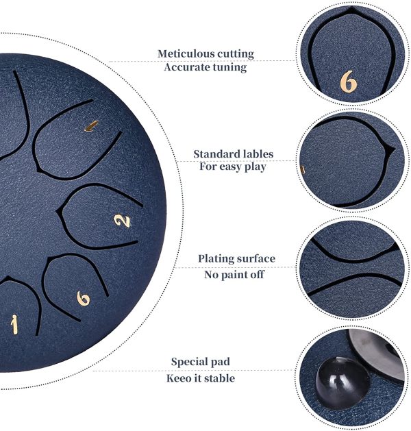 Tambour Handpan 6 Pouces Steel Tongue Drums à 8 Tons Tongue Drum Tambour à langue d'acier avec Baguettes,Sac,Couvre Doigt Instrument de Percussion Pan Drum pour léducation Musicale Mind Healing Yoga – Image 7