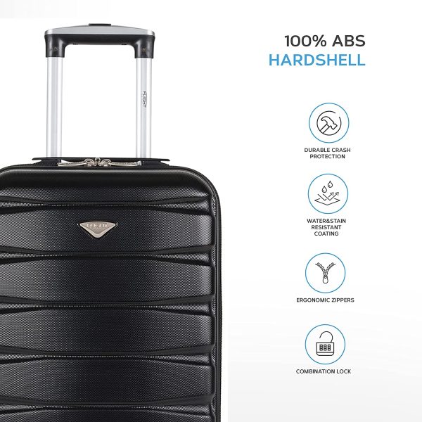 Flight Knight Valise rigide légère en ABS à 4 roues - Approuvée pour plus de 100 compagnies aériennes, y compris easyJet, British Airways, RyanAir, Virgin Atlantic, Emirates et bien plus encore, noir profond, Cabin 21", Ensemble de bagages – Image 2