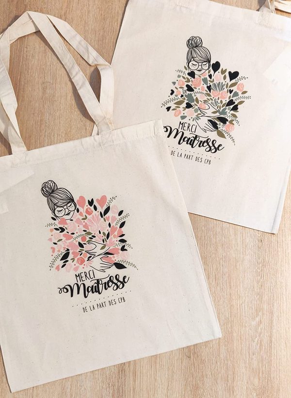 Tote bag Maitresse, Nounou ou ATSEM personnalisé (prénom) ton rose - Illustratrice française – Image 7