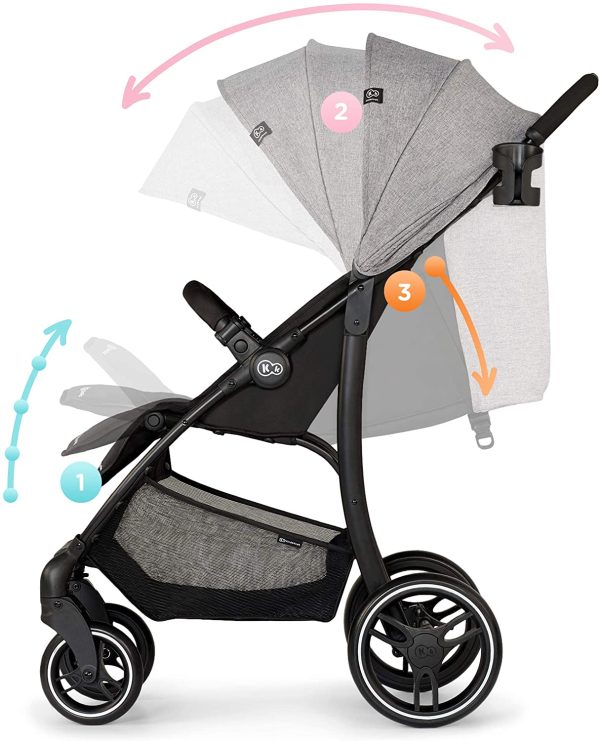 Kinderkraft Poussette Canne TRIG, Légère, Position Allongée, Suspension 4 Roues, Pliable, Gris – Image 2