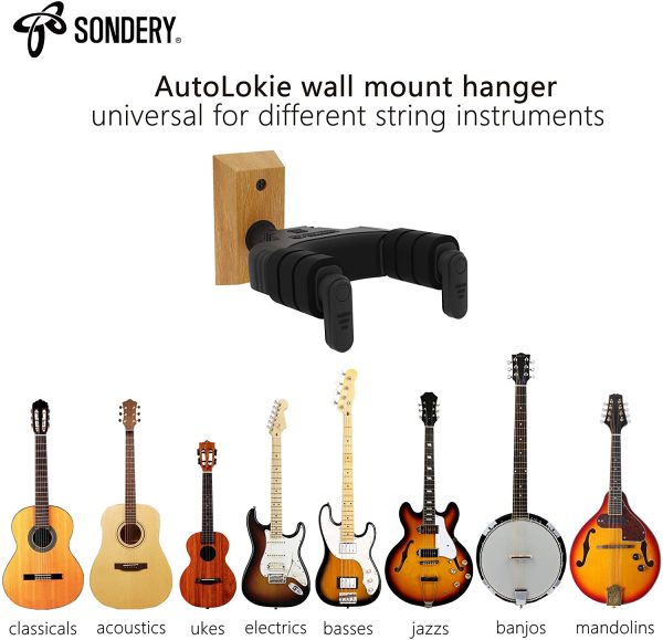 Sondery Accroche Support guitare mural porte crochet pour guitare acoustique électrique ukulélé basse, pack de 2 – Image 5