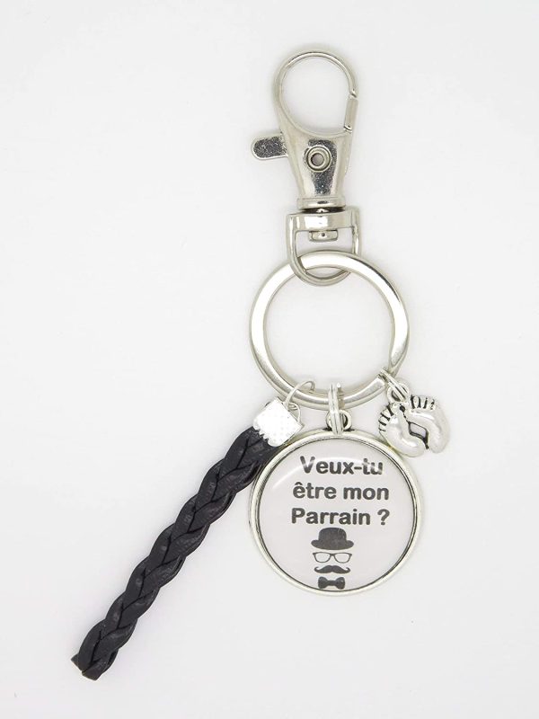 Porte Clés Personnalisable Cadeau pour un Parrain lors d'une Naissance Baptême Veux tu Etre mon Parrain Chapeau Moustache