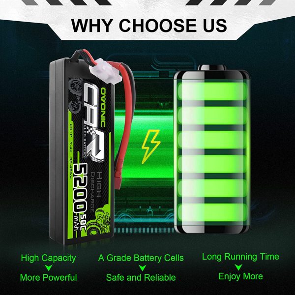 Batterie Lipo 2s 5200mAh 50C 7.4V Étui Rigide avec Connecteur Dean Style T pour Avion RC Hélicoptère RC Voiture RC Bateau Hobby (2 Packs) – Image 2