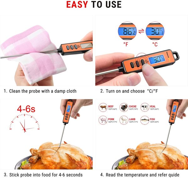 TP01S Thermometre Cuisine à Lecture Instantané avec Longue Sonde de Cuisson Thermometre Patisserie Numérique pour Boissons Chaudes Termometre Cuison avec Écran LCD avec Rétroéclairage – Image 3