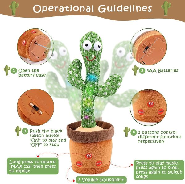 seOSTO Cactus en Peluche Dansant Chantant et Dansant - Jouet électronique en Forme de Cactus pour Enfants - Jouet éducatif Amusant pour Les Enfants (Cactus à Trois Bords) – Image 3