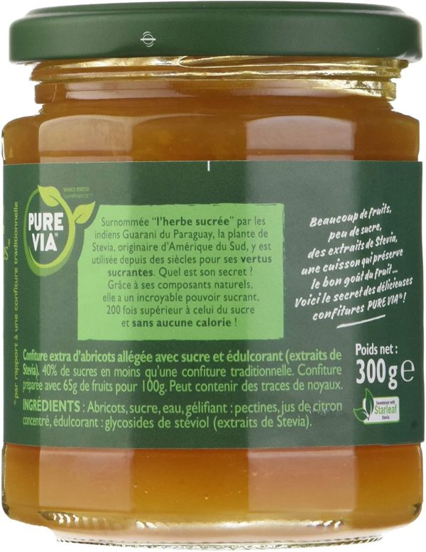 PURE VIA - Confiture d'Abricots 300g - Moins de Sucre, Plus de Goût - Origine Naturelle - 300g, - 60% de sucre – Image 3