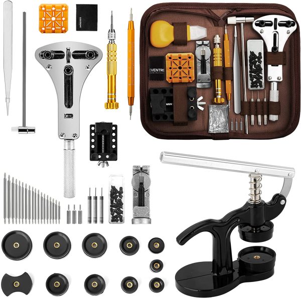 Eventronic Kit de Réparation de Montre+Presse de Boîtier Montre, Ensemble D'outils de Barre de Ressort Professionnel, Outil Montre pour Fermeture La Table Arrière De Montre 12 Tailles de Moules – Image 4