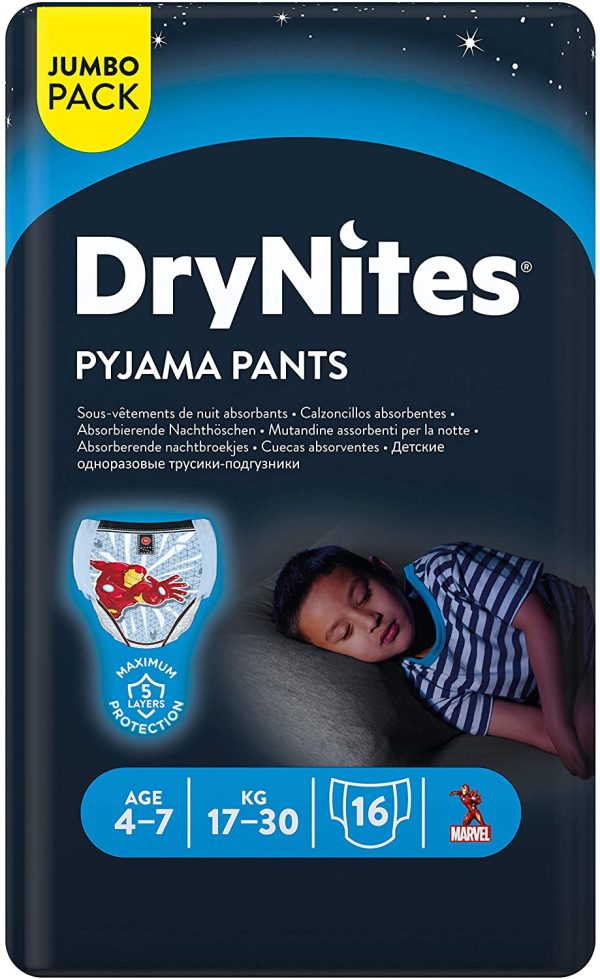 Huggies Drynites 4-7 ans Garçon (17-30 kg) - Sous-Vêtements de Nuit Absorbants pour Enfants qui font Pipi au Lit - x16 Culottes – Image 2