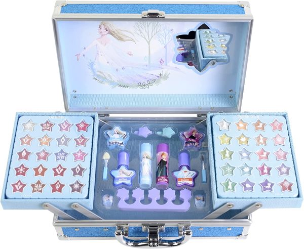 Frozen Makeup Train Case, Kit de Maquillage Reine des Neiges avec Palettes Colorées pour les Lèvres et le Visage, Kit de Maquillage Fun, Accessoires Colorés, Jouets et Cadeaux pour Enfants et Filles – Image 2