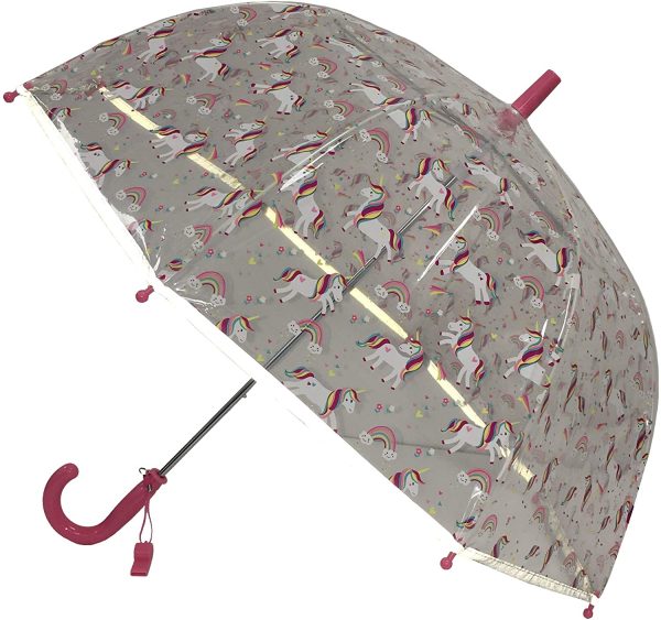 SMARTBULLE Parapluie Enfant Transparent Cloche - Bordure Fluorescente : Résistant au Vent ; Diamètre=71cm ; Ouverture Manuel ; Parapluie Fille ; Motif : Licorne – Image 4