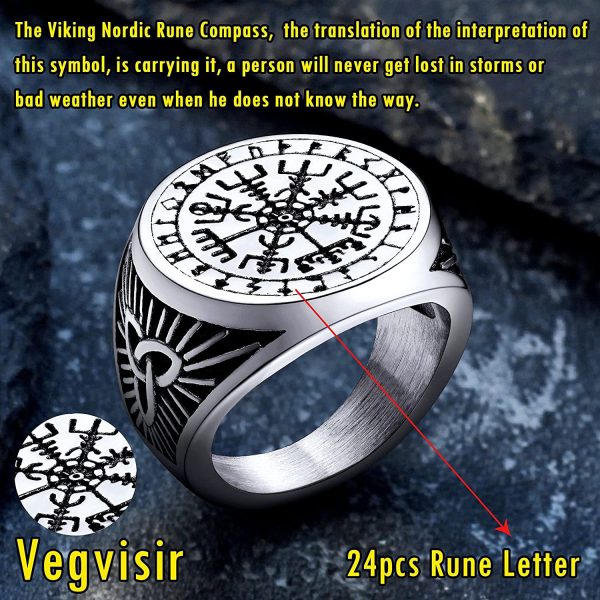 FaithHeart Bague Vegvisir Homme Chevalière Viking Boussole Vegvisir Nordique Acier Inoxydable/Or/Noir Taille 54-72 Bijoux Porte Bonheur Motard Biker Cadeaux pour Ado Garçons Femme (Boîte Cadeau) – Image 3