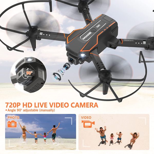 Drone pour Enfant avec Caméra 720P HD, Drone Quadricoptère FPV WiFi Télécommandé, Mode sans Tête, Maintien d'Altitude, 360°Flips, Cadeau et Jouet pour Enfant ou Débutant -2 Batteries