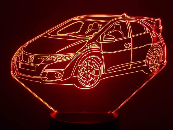 HON CIVIC type R (2), lampe 3D à LED - led illusion 3D - 7 Couleurs