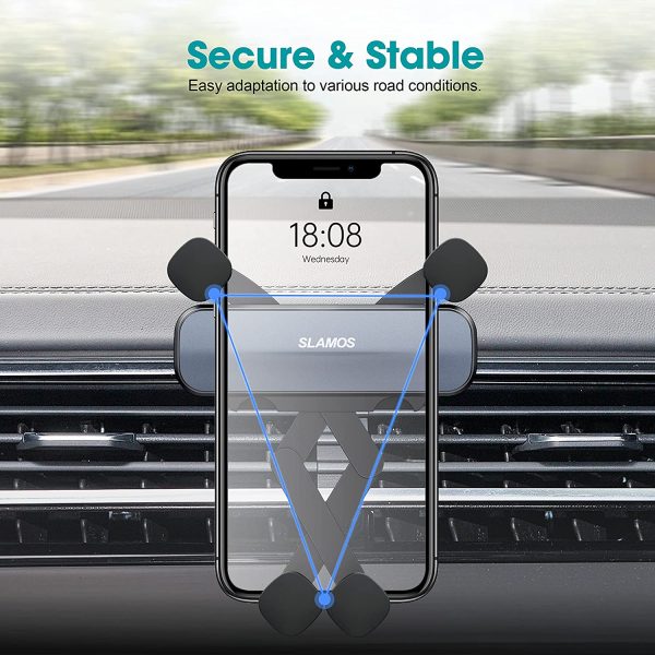 SLAMOS Support Téléphone Voiture, Support à Grille d'aération Gravité Porte Téléphone Voiture Verrouillage Automatique Rotation 360° avec Clip Stable pour Smartphones et GPS 4.7-6.5 Pouces – Image 3