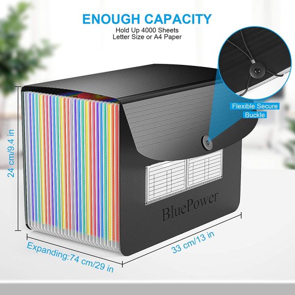 Trieur Document 26 Compartiments Classeur Accordéon A4 avec Couvercle/Trieur à Soufflets Classeur Rangement,Organiseur Documents Extensible Accordéon avec 3 Onglets de A-Z Couleur Alphabet – Image 5