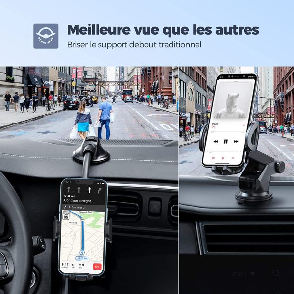 Porte Téléphone Voiture Ventouse,Support Telephone Voiture Pare Brise Tableau de Bord Compatible avec et Smartphone et GPS Appareils – Image 2