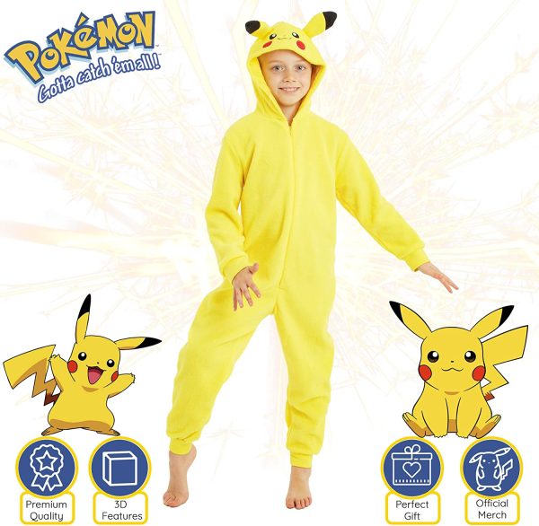 Pokemon Combinaison Pyjama Enfant Pikachu, Surpyjama Grenouillère en Polaire avec Oreilles 3D – Image 3