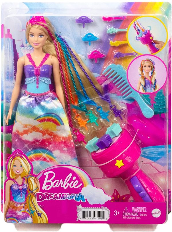 Barbie Dreamtopia poupée Princesse Tresses Magiques aux longs cheveux blonds avec extensions multicolores, peigne et accessoires, jouet pour enfant, GTG00 – Image 4