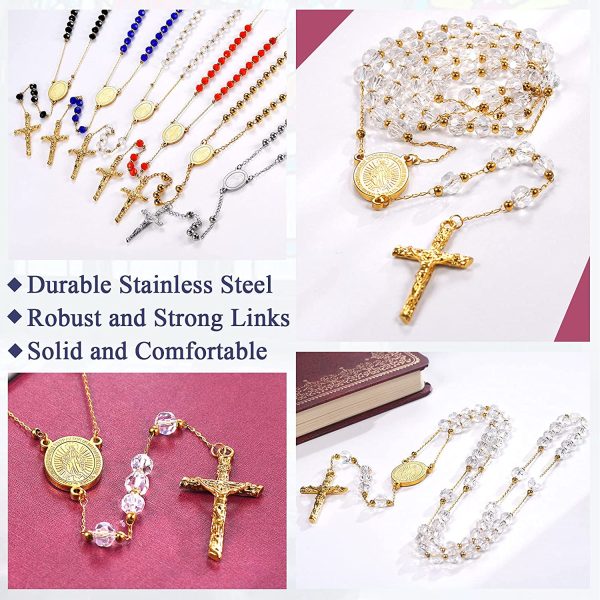 FaithHeart Chapelet Catholique Femme/Homme,Collier Rosaire Chapelet Or avec Perles,Médaille Saint Vierge-Saint Benoît-Michel Archange Pendentif Crucifix Croix en Acier,Bijoux pour Communion Baptême – Image 7