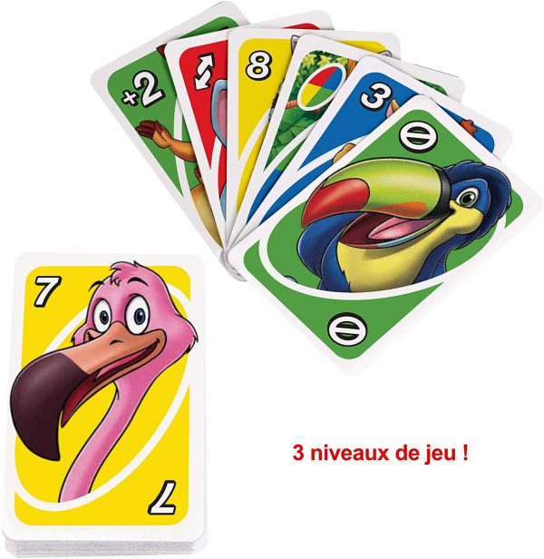 UNO Junior jeu de société et de 56 cartes avec dessins d'animaux, pour enfants dès 3 ans, GKF04 – Image 4