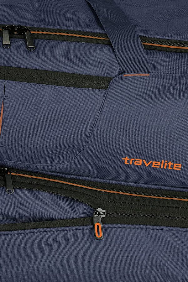 travelite valise trolley à 2 roulettes taille L avec pli d'extension, série de bagages BASICS : sac de voyage à roulettes avec volume supplémentaire, 70 cm, 98 litres (extensible à 119 litres), bleu – Image 3