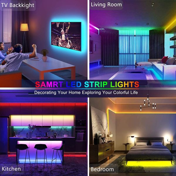 Ruban LED Bleutooth,10M Bande RGB 5050 LED Lumineuse Multicolore, avec Adaptateur, Convient Pour la Famille,la Chambre à coucher, la fête[Mise à niveau étanche/APP + télécommande intelligente] – Image 4