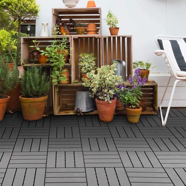 Caillebotis - Dalles terrasse - Lot de 9 - emboîtables, Installation très Simple - Petits Carreaux Composite Plastique Imitation Bois Noir – Image 5