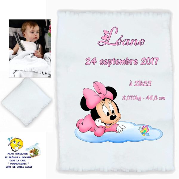 couverture plaid bébé personnalisé naissance poussette baptème prenom texte choix réf 06