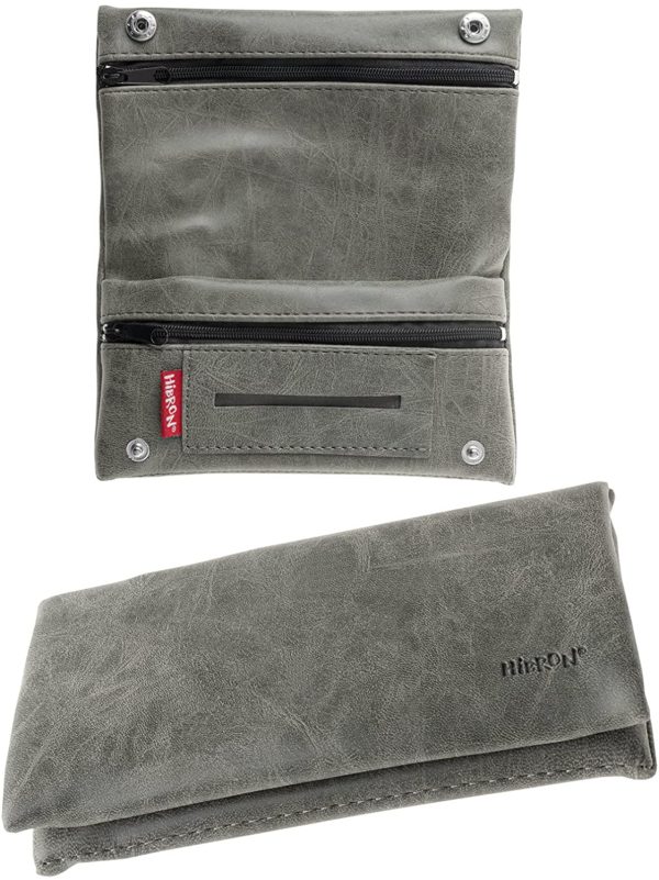 HIBRON Pochette de Tabac, Pochette en Cuir véritable, Sac à Tabac, Sac de Fumage, 100% Cuir (58105 Gris) – Image 6