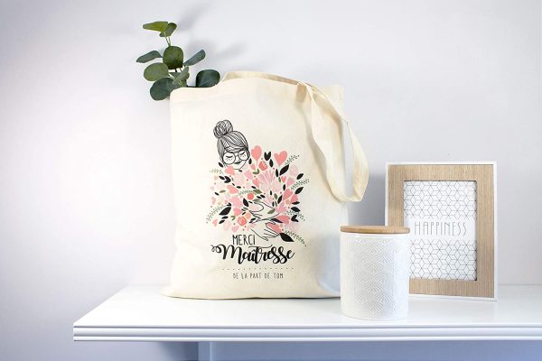 Tote bag Maitresse, Nounou ou ATSEM personnalisé (prénom) ton rose - Illustratrice française – Image 8