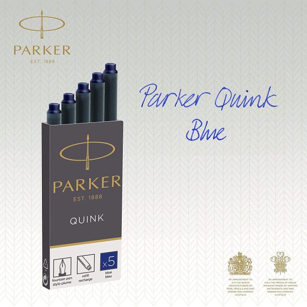 Parker cartouches d'encre pour stylo plume | longue | encre bleue QUINK | Lot de 5 – Image 3