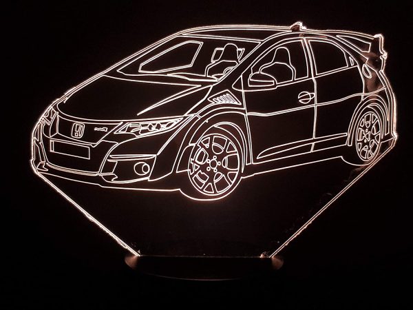 HON CIVIC type R (2), lampe 3D à LED - led illusion 3D - 7 Couleurs – Image 6