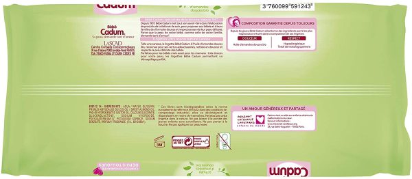 Bébé Cadum Lingettes à l'Huile d'Amande Douce Bio, Pour Visage, Corps et Mains, Hypoallergéniques, Lot de 8 x 120 Lingettes – Image 3