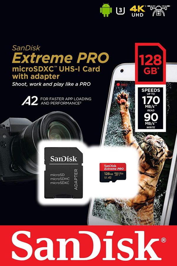 Extreme PRO Carte Mémoire microSDXC 128 Go + Adaptateur SD avec Performances Applicatives A2 Jusqu'à 170 Mo/s, Classe 10, U3, V30 – Image 4