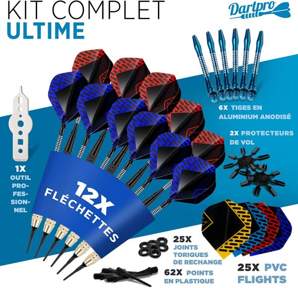 DartPro Fléchettes avec pointe en plastique - 12 fléchettes pour cible électronique [18g] - Jeu de fléchettes professionnel [incl. 6 tiges + 21 ailettes] – Image 7