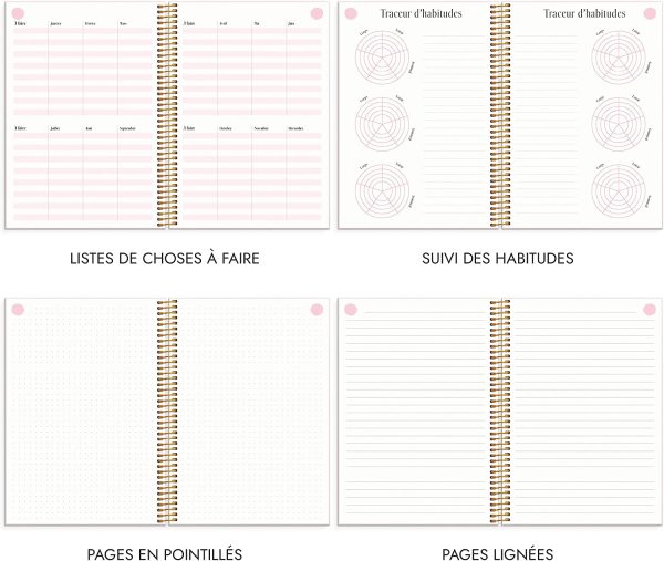 Burde Agenda 2022 Life Planner Rose A5 | 20 Décembre 2021 - 8 Janvier 2023 | Agenda Semainier | Couverture en cuir Végétalien