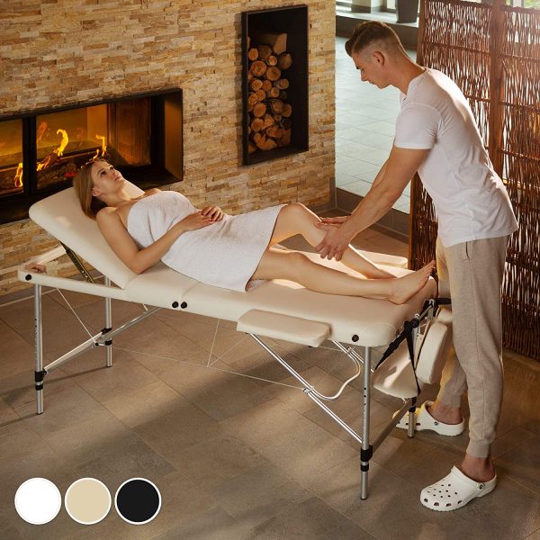 Table de Massage Pliante Aluminium Cosmetique Lit de Massage Portable + Housse de Transport - diverses couleurs au choix - (Beige) – Image 3