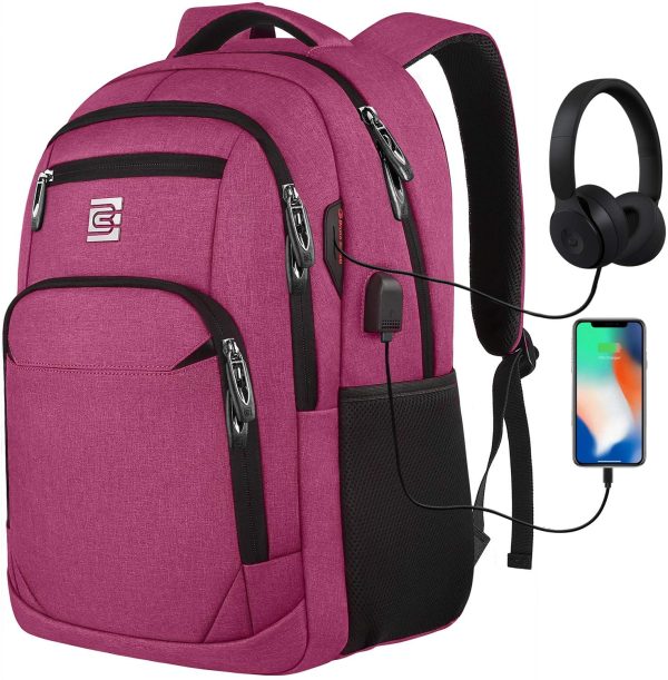 marcello Sac à Dos Ordinateur 15.6 Pouces avec USB Charging Port, Résistant à l'eau Sac a Dos PC Portable et Sac à Dos Grande Capacité, Portable pour Loisirs Affaire Scolaire (15,6 Pouces, Rose) – Image 3