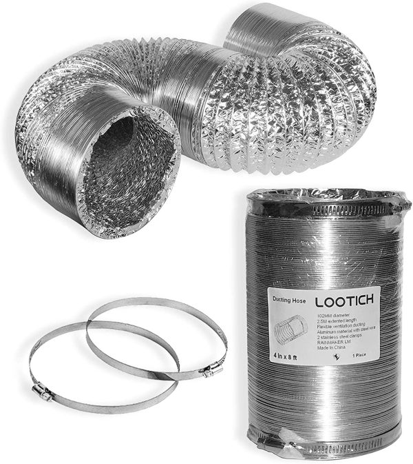 Tuyau d'Evacuation Flexible en Aluminium Gaine de Ventialtion Ø 102mm Longueur 2.5m Kit de Raccord pour Salle de bain Cuisine Sèche-linge avec 2 Colliers de Serrage en Acier – Image 7