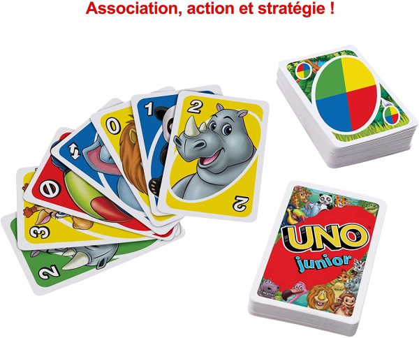 UNO Junior jeu de société et de 56 cartes avec dessins d'animaux, pour enfants dès 3 ans, GKF04 – Image 2