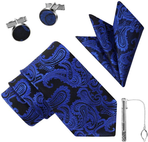 Jorlyen Homme Cravate - Ensemble Cravate en Soie avec Pince à Cravate Argent, Boutons de Manchette et Pochette ??Coffret Cadeau-Plusieurs Ensembles – Image 5