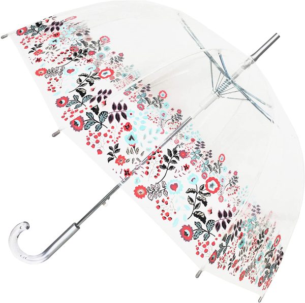 SMATI Parapluie Long Transparent ??Forme Cloche ; Solide ; Ouverture Automatique ; Diamètre=85cm ; Poignée Transparente ; Parapluie Femme ; Dentelle colorée – Image 2