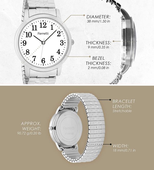 Ferretti Unisex | Montre Classique à Chiffres clairs et Un Bracelet Extensible | FT161 – Image 3