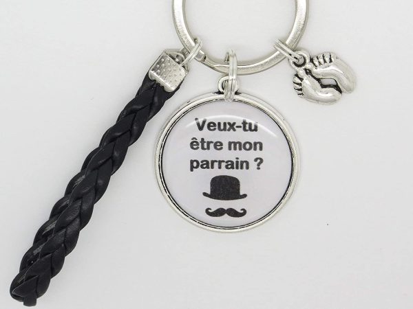 Porte Clés Personnalisable Cadeau pour un Parrain lors d'une Naissance Baptême Veux tu Etre mon Parrain – Image 3