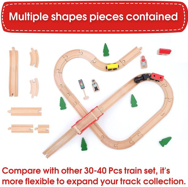 Circuit Train Enfant,Train en Bois (magnétique)& Rails Pack(39 pcs),Compatible avec Brio, Thomas, Lidl et d'autres Marques Populaires. – Image 4